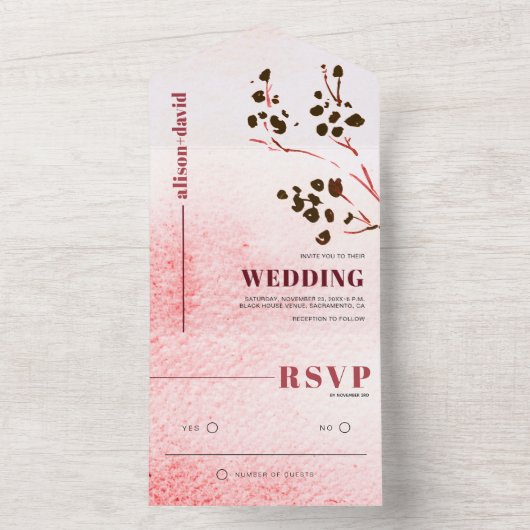 Waterverf wassen en tak Japandi bruiloft All In One Uitnodiging (Binnen)