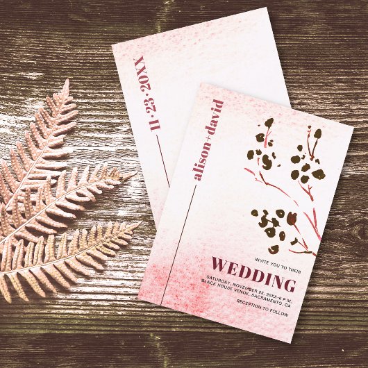 Waterverf wassen en tak Japandi bruiloft Kaart