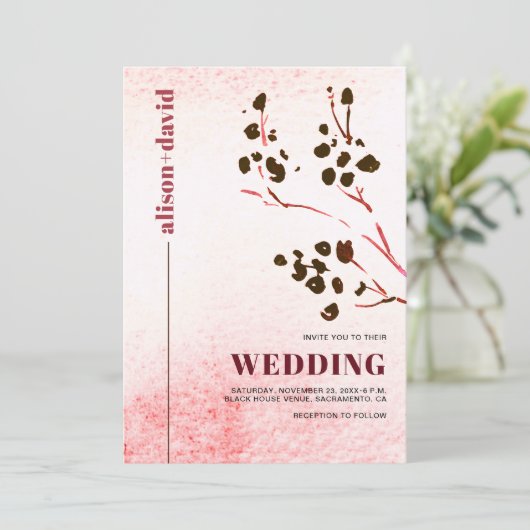 Waterverf wassen en tak Japandi QR code bruiloft Kaart (Staand voorkant)