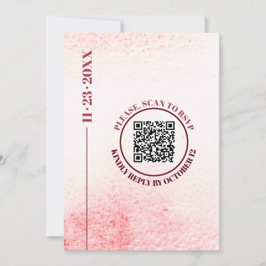 Waterverf wassen en tak Japandi QR code bruiloft Kaart (Achterkant)