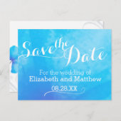 Waterverf wassen geschilderd blauw Save the Date C Aankondigingskaart (Voorkant / Achterkant)