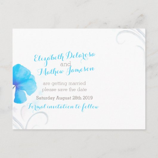 Waterverf wassen geschilderd blauw Save the Date C Aankondigingskaart (Achterkant)