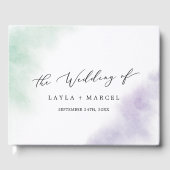 Waterverf Wassen Groen Paarse Monogram Trouwen Gastenboek (Voorkant)