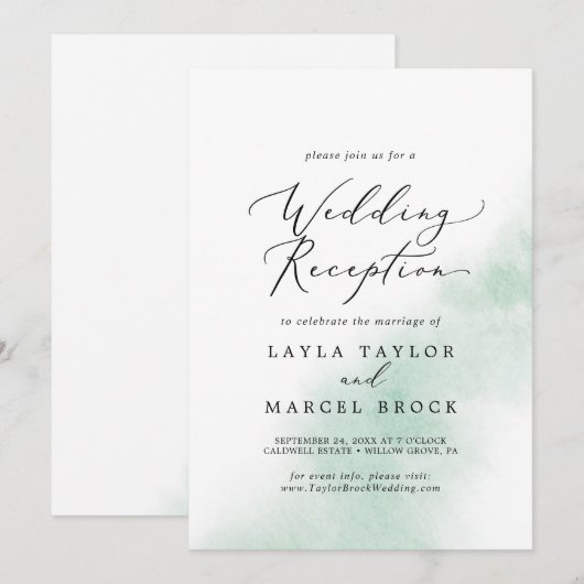 Waterverf wassen | Groene bruiloft receptie Kaart (Voorkant / Achterkant)
