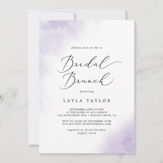 Waterverf Wassen | Paarse bruidsbrunch Kaart (Voorkant)