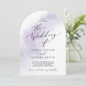 Waterverf Wassen Paarse Elegante Boho Boog Wedding Kaart (Staand voorkant)