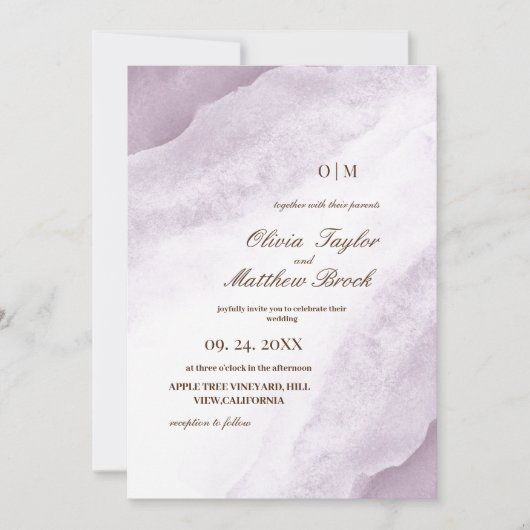 Waterverf Wassen | Paarse elegante bruiloft Kaart (Voorkant)