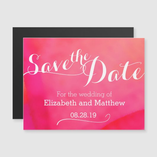 Waterverf Wassen Rood Roze Save the date Magnetische Uitnodiging (Voorkant / Achterkant)