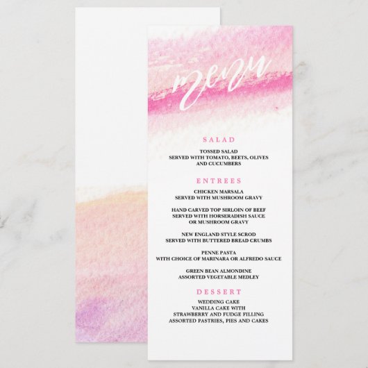 waterverf Wassen Wedding Diner Menu (Voorkant / Achterkant)