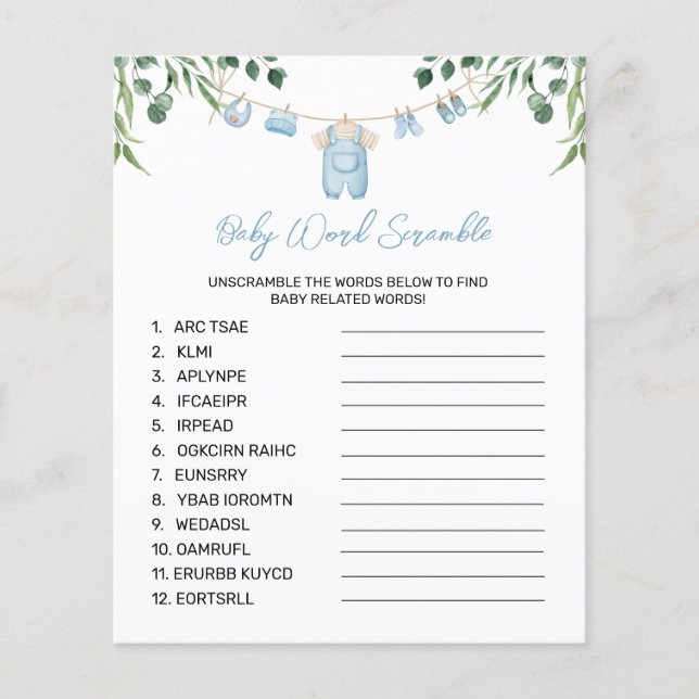 Waterverf Wasserij Blauw Woord Scramble spel (Voorkant)