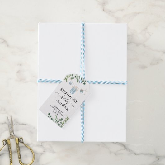 Waterverf Wasserij Blue Greenery Baby shower Cadeaulabel (Met Touw)