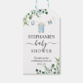 Waterverf Wasserij Blue Greenery Baby shower Cadeaulabel (Voorkant)