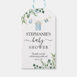 Waterverf Wasserij Blue Greenery Baby shower Cadeaulabel