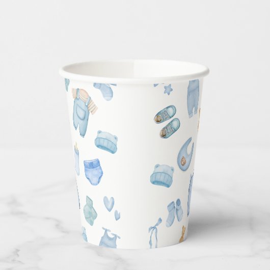 Waterverf Wasserij Blue Greenery Baby shower Papieren Bekers (Links)