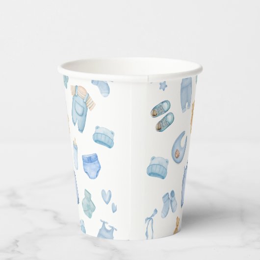 Waterverf Wasserij Blue Greenery Baby shower Papieren Bekers (Rechts)