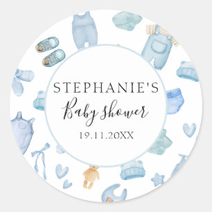 Waterverf Wasserij Blue Greenery Baby shower Ronde Sticker