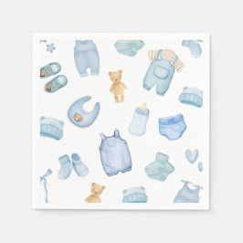 Waterverf Wasserij Blue Greenery Baby shower Servet