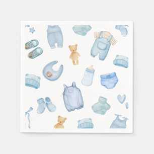 Waterverf Wasserij Blue Greenery Baby shower Servet