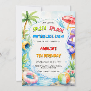 Waterverf Water Glijbaan Feest Verjaardag Kaart