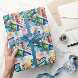 Waterverf Water Glijbaan Kinderen Leeftijd Verjaar Cadeaupapier