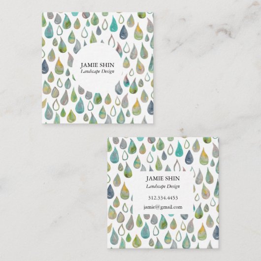 Waterverf waterdruppels landpapier Gardener Modern Vierkante Visitekaartje (Voorkant / Achterkant)