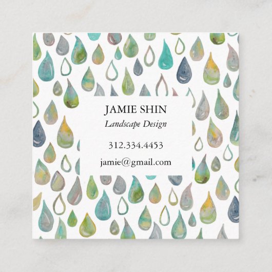 Waterverf waterdruppels landpapier Gardener Modern Vierkante Visitekaartje (Achterkant)