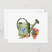 Waterverf Watering Can, Flowers en Bird Briefkaart (Voorkant / Achterkant)