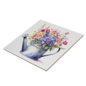 Waterverf Watering Can met Tuinbloemen Tegeltje (Zijkant)