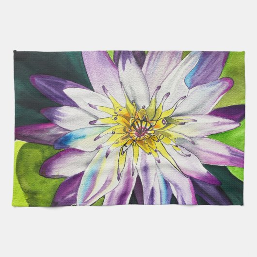 Waterverf waterlelie fijne kunst theedoek (Horizontaal)