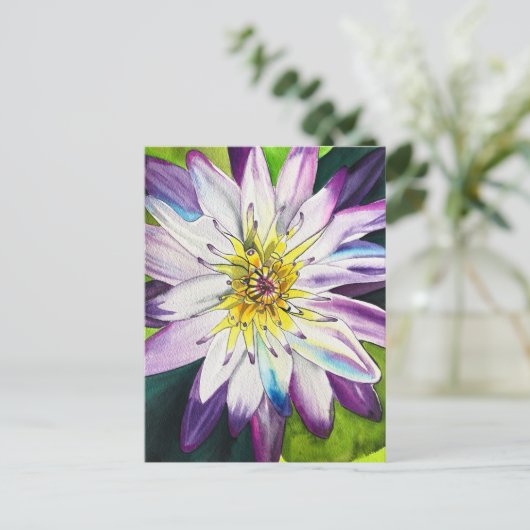 Waterverf waterlelies beeldende kunst briefkaart (Staand voorkant)