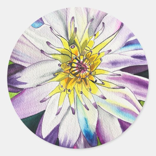 Waterverf waterlelies beeldende kunst ronde sticker (Voorkant)