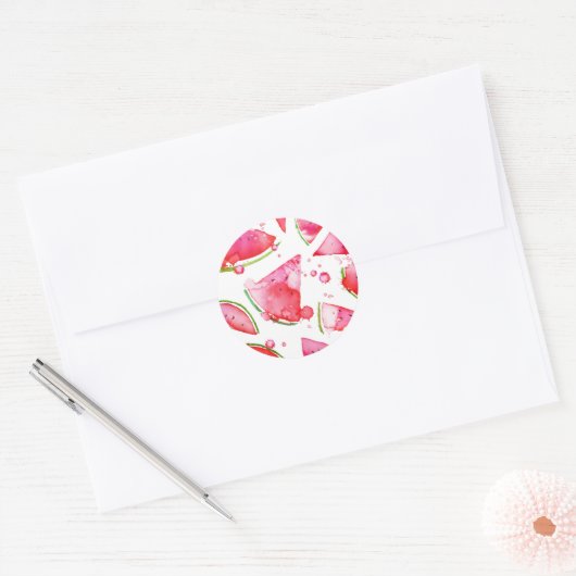 Waterverf Watermeloen 1 Ronde Sticker (Envelop)