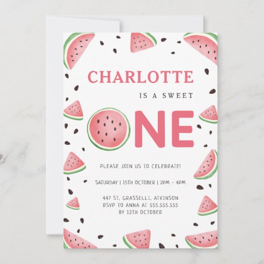 Waterverf Watermeloen 1e zomerverjaardagsfeestje Kaart (Voorkant)