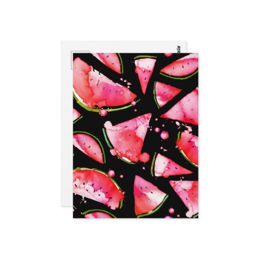 Waterverf Watermeloen 2 Briefkaart (Voorkant / Achterkant in situ)