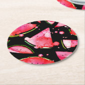 Waterverf Watermeloen 2 Ronde Kartonnen Onderzetter (Gebogen)