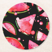 Waterverf Watermeloen 2 Ronde Kartonnen Onderzetter (Voorkant)