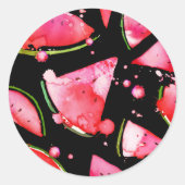 Waterverf Watermeloen 2 Ronde Sticker (Voorkant)