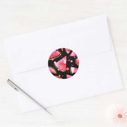Waterverf Watermeloen 2 Ronde Sticker (Envelop)