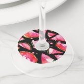 Waterverf Watermeloen 2 Wijnglaslabel (Dichtbij)