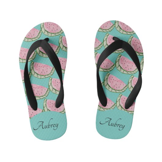 Waterverf Watermeloen Doodles Painted Pattern Name Kinder Teenslippers (Voetbed)