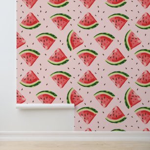 Waterverf Watermeloen Fruitpatroon Behang