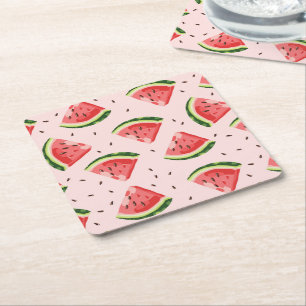 Waterverf Watermeloen Fruitpatroon Kartonnen Onderzetters