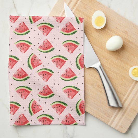 Waterverf Watermeloen Fruitpatroon Theedoek (Quarter Fold)