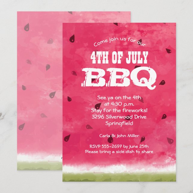 Waterverf Watermeloen op 4 juli (Voorkant / Achterkant)