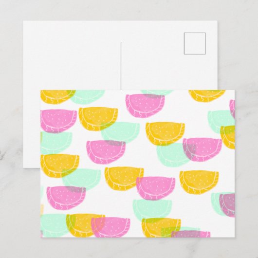 Waterverf Watermeloen Roze Groen Geel Patroon Briefkaart (Voorkant / Achterkant)