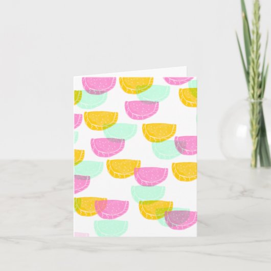 Waterverf Watermeloen Roze Groen Geel Patroon Notitiekaartje (Voorkant)