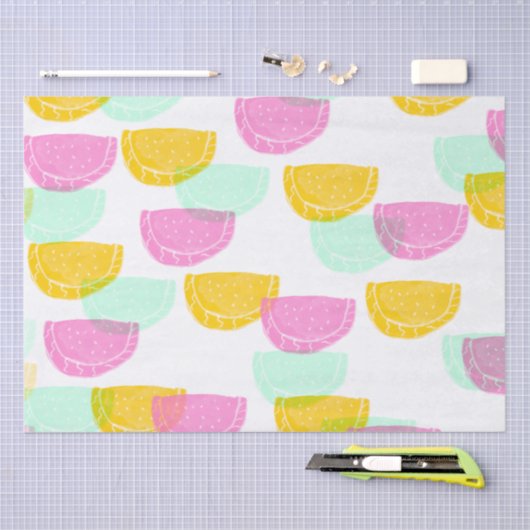 Waterverf Watermeloen Roze Groen Geel Patroon Tissuepapier (Craft)