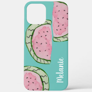 Waterverf  Watermeloen Roze  Teal Monogram    Case-Mate iPhone Case