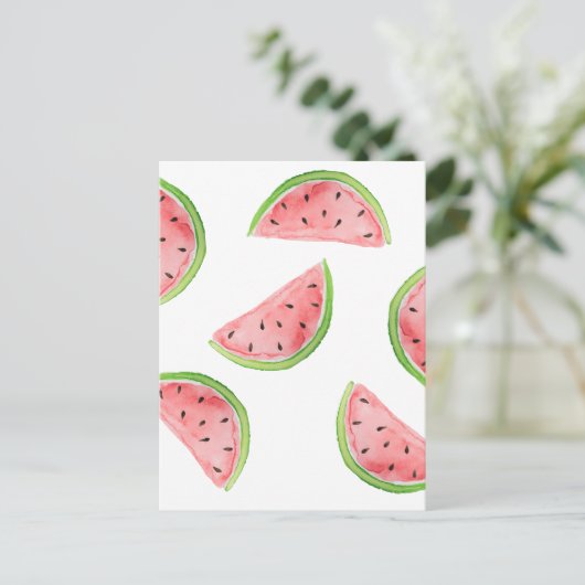 waterverf watermeloenslakken briefkaart (Staand voorkant)