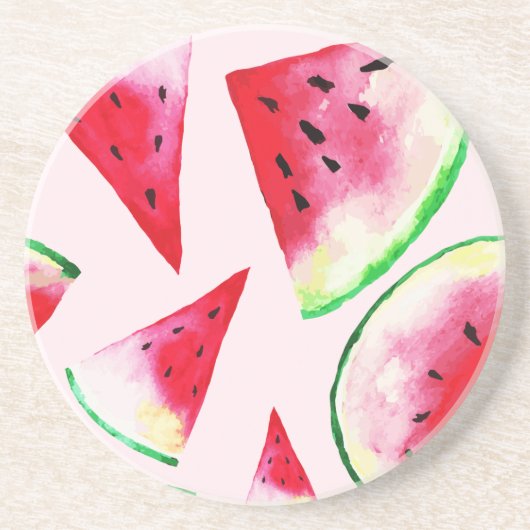 Waterverf Watermelon Slice Pattern Zandsteen Onderzetter (Voorkant)